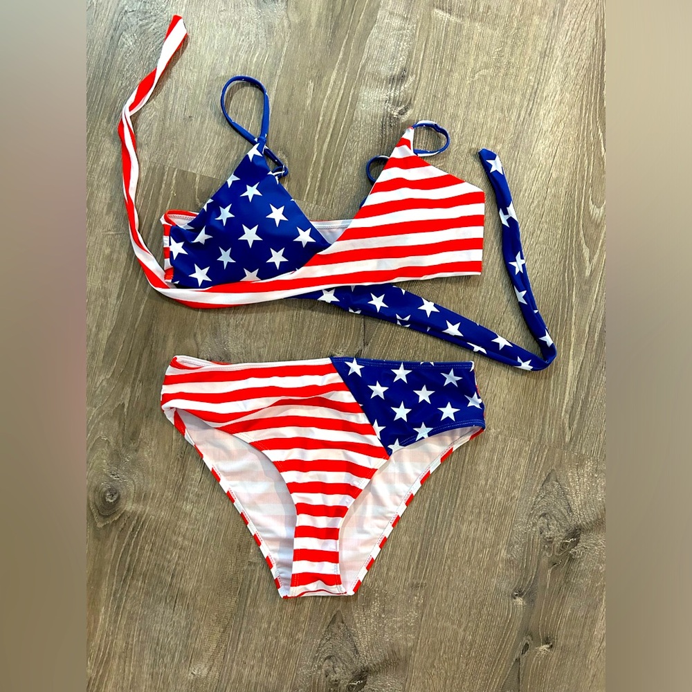 Wrap top American flag bikini